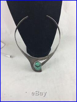 Vintage Navajo Sterling Silver Genuine Turquoise Choker Collar Necklace T6