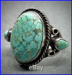 Vintage Navajo Sterling Silver Green Spiderweb Turquoise Ring