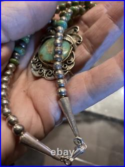 Vintage Navajo Sterling Silver Green Turquoise Necklace Pendant