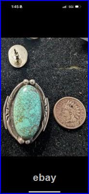 Vintage Navajo Sterling Silver Green Turquoise Stones Men's Ring Size 12