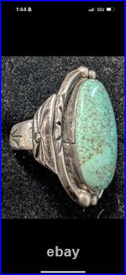 Vintage Navajo Sterling Silver Green Turquoise Stones Men's Ring Size 12