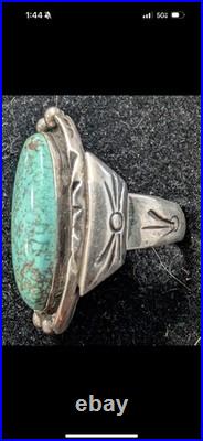 Vintage Navajo Sterling Silver Green Turquoise Stones Men's Ring Size 12