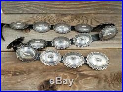 Vintage Navajo Sterling Silver Hand Tooled Concho Belt 14 Conchos 36