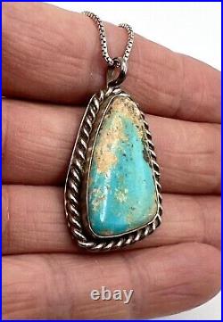 Vintage Navajo Sterling Silver Handmade Natural Blue Turquoise Pendant Necklace