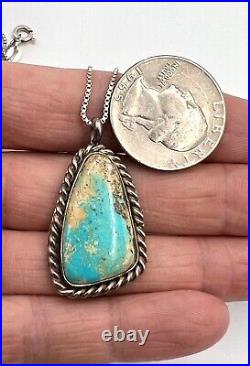 Vintage Navajo Sterling Silver Handmade Natural Blue Turquoise Pendant Necklace