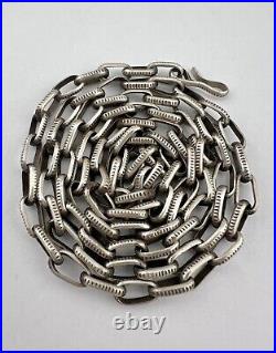 Vintage Navajo Sterling Silver Handmade Stamped Link Chain Necklace 21.8g 25
