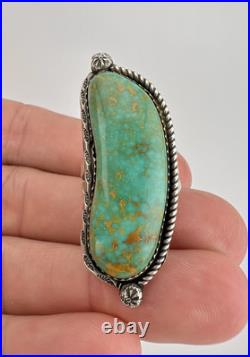Vintage Navajo Sterling Silver High Grade Royston Turquoise Stamped Ring 1.75 Vintage Navajo Sterling Silver High Grade Royston Turquoise Stamped Ring 1.75
