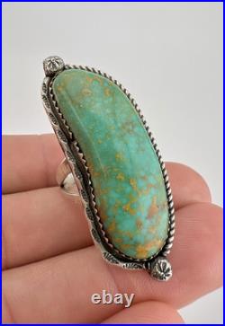 Vintage Navajo Sterling Silver High Grade Royston Turquoise Stamped Ring 1.75