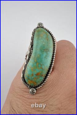 Vintage Navajo Sterling Silver High Grade Royston Turquoise Stamped Ring 1.75