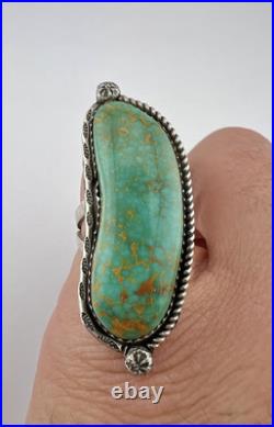 Vintage Navajo Sterling Silver High Grade Royston Turquoise Stamped Ring 1.75