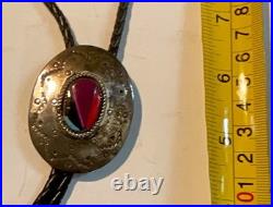 Vintage Navajo Sterling Silver Inlay Bolo Tie Beatrice Kee BK Signed Multi-Stone