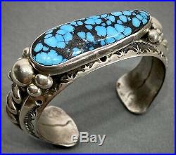 Vintage Navajo Sterling Silver Kingman Spiderweb Turquoise Cuff Bracelet HEAVY