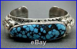 Vintage Navajo Sterling Silver Kingman Spiderweb Turquoise Cuff Bracelet HEAVY