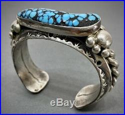 Vintage Navajo Sterling Silver Kingman Spiderweb Turquoise Cuff Bracelet HEAVY