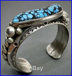 Vintage Navajo Sterling Silver Kingman Spiderweb Turquoise Cuff Bracelet HEAVY