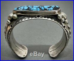 Vintage Navajo Sterling Silver Kingman Spiderweb Turquoise Cuff Bracelet HEAVY