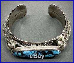 Vintage Navajo Sterling Silver Kingman Spiderweb Turquoise Cuff Bracelet HEAVY