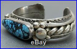 Vintage Navajo Sterling Silver Kingman Spiderweb Turquoise Cuff Bracelet HEAVY