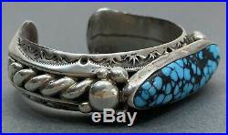 Vintage Navajo Sterling Silver Kingman Spiderweb Turquoise Cuff Bracelet HEAVY