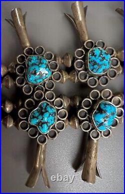 Vintage Navajo Sterling Silver Kingman Turquoise Nugget Squash Blossom Necklace