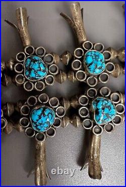 Vintage Navajo Sterling Silver Kingman Turquoise Nugget Squash Blossom Necklace