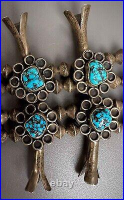 Vintage Navajo Sterling Silver Kingman Turquoise Nugget Squash Blossom Necklace