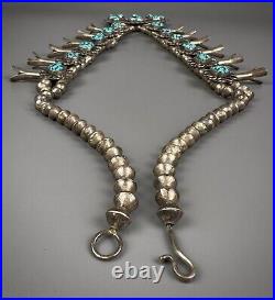 Vintage Navajo Sterling Silver Kingman Turquoise Nugget Squash Blossom Necklace