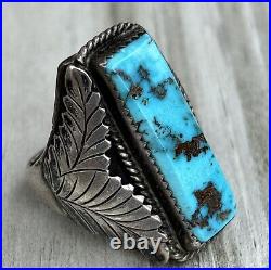 Vintage Navajo Sterling Silver Mens Ring Old Turquoise Masterpiece 23g Size 9.5