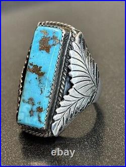 Vintage Navajo Sterling Silver Mens Ring Old Turquoise Masterpiece 23g Size 9.5