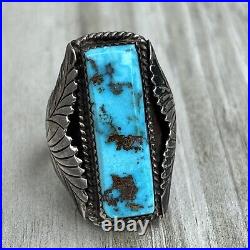 Vintage Navajo Sterling Silver Mens Ring Old Turquoise Masterpiece 23g Size 9.5