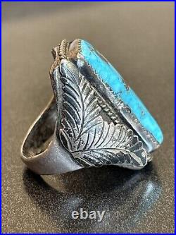 Vintage Navajo Sterling Silver Mens Ring Old Turquoise Masterpiece 23g Size 9.5