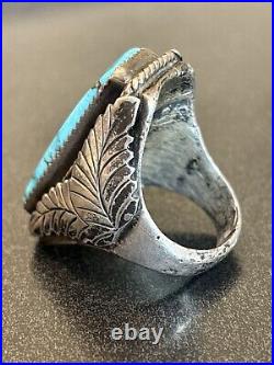 Vintage Navajo Sterling Silver Mens Ring Old Turquoise Masterpiece 23g Size 9.5