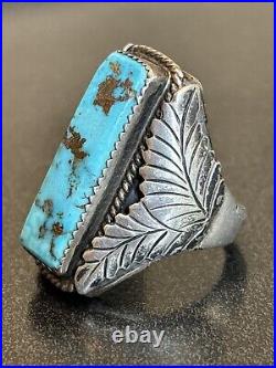 Vintage Navajo Sterling Silver Mens Ring Old Turquoise Masterpiece 23g Size 9.5