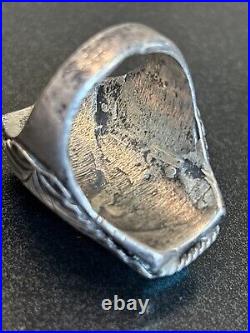Vintage Navajo Sterling Silver Mens Ring Old Turquoise Masterpiece 23g Size 9.5