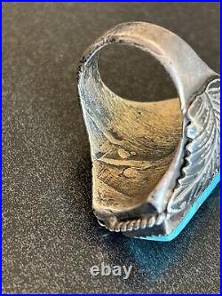 Vintage Navajo Sterling Silver Mens Ring Old Turquoise Masterpiece 23g Size 9.5