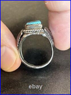 Vintage Navajo Sterling Silver Mens Ring Old Turquoise Masterpiece 23g Size 9.5