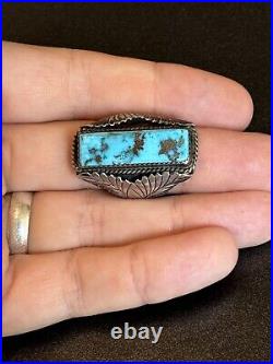 Vintage Navajo Sterling Silver Mens Ring Old Turquoise Masterpiece 23g Size 9.5