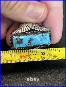Vintage Navajo Sterling Silver Mens Ring Old Turquoise Masterpiece 23g Size 9.5