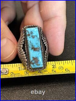 Vintage Navajo Sterling Silver Mens Ring Old Turquoise Masterpiece 23g Size 9.5