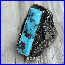 Vintage Navajo Sterling Silver Mens Ring Old Turquoise Masterpiece 23g Size 9.5