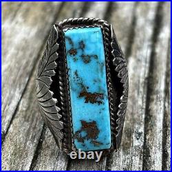 Vintage Navajo Sterling Silver Mens Ring Old Turquoise Masterpiece 23g Size 9.5