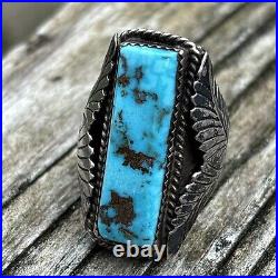 Vintage Navajo Sterling Silver Mens Ring Old Turquoise Masterpiece 23g Size 9.5