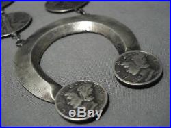 Vintage Navajo Sterling Silver Native American Coin Squash Blossom Necklace