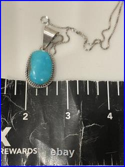 Vintage Navajo Sterling Silver Natural Blue Turquoise Oval Pendant Necklace 18 Vintage Navajo Sterling Silver Natural Blue Turquoise Oval Pendant Necklace 18