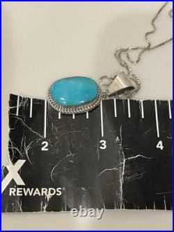 Vintage Navajo Sterling Silver Natural Blue Turquoise Oval Pendant Necklace 18
