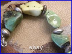 Vintage Navajo Sterling Silver Natural Green Carico Turquoise Bead Necklace 18