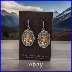 Vintage Navajo Sterling Silver Natural Spiny Oyster Dangle Earrings 15.1g Heavy