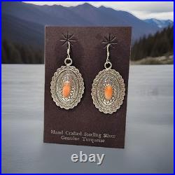 Vintage Navajo Sterling Silver Natural Spiny Oyster Dangle Earrings 15.1g Heavy