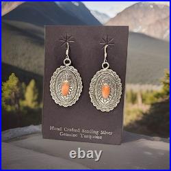 Vintage Navajo Sterling Silver Natural Spiny Oyster Dangle Earrings 15.1g Heavy