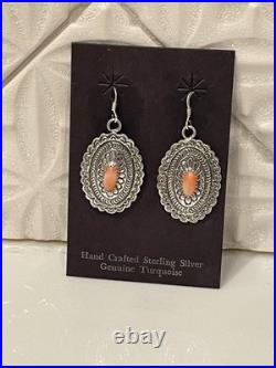 Vintage Navajo Sterling Silver Natural Spiny Oyster Dangle Earrings 15.1g Heavy